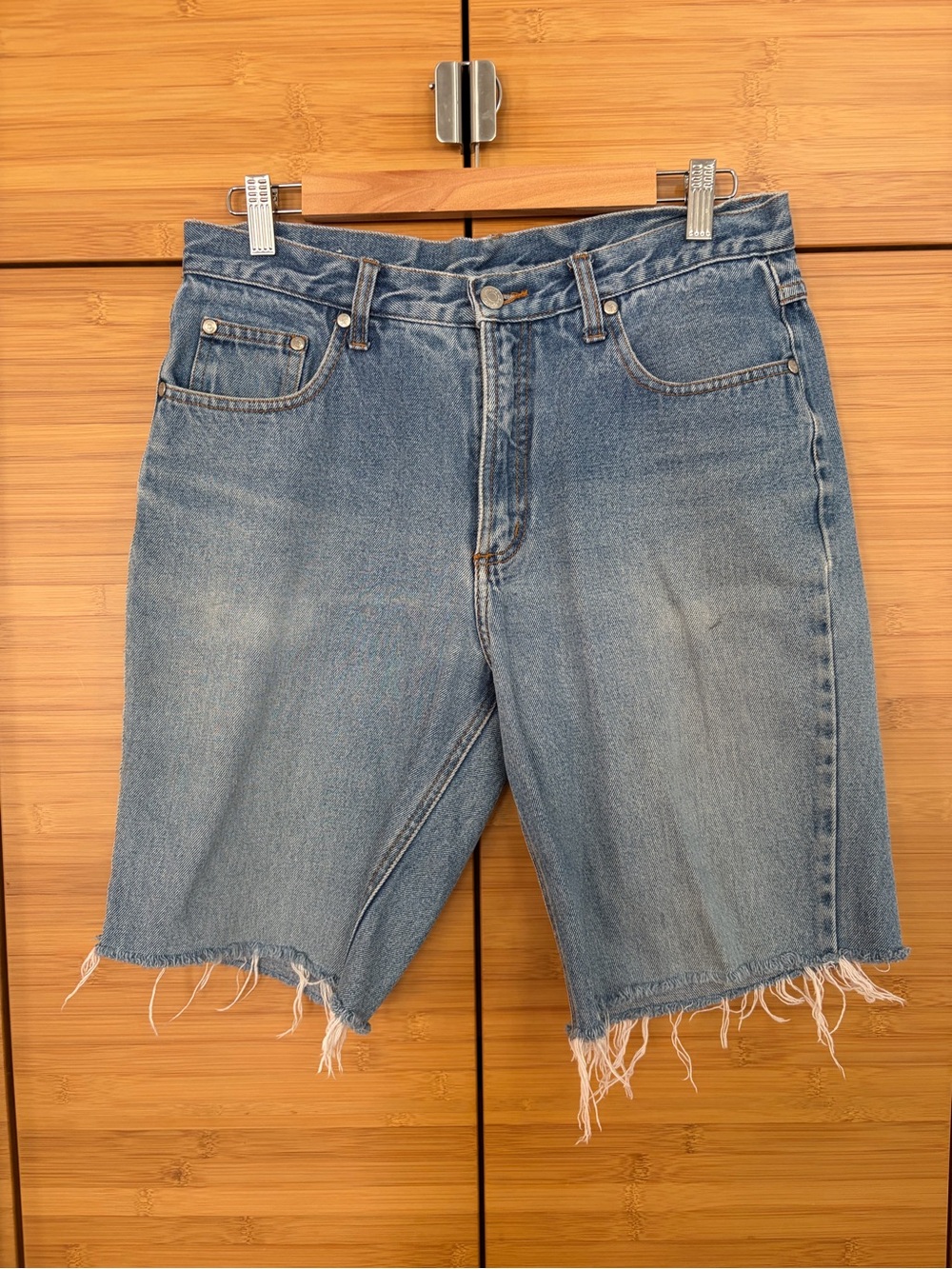 Men's Blue Denim Cut-Off Jean Shorts - Frayed Hem Casual